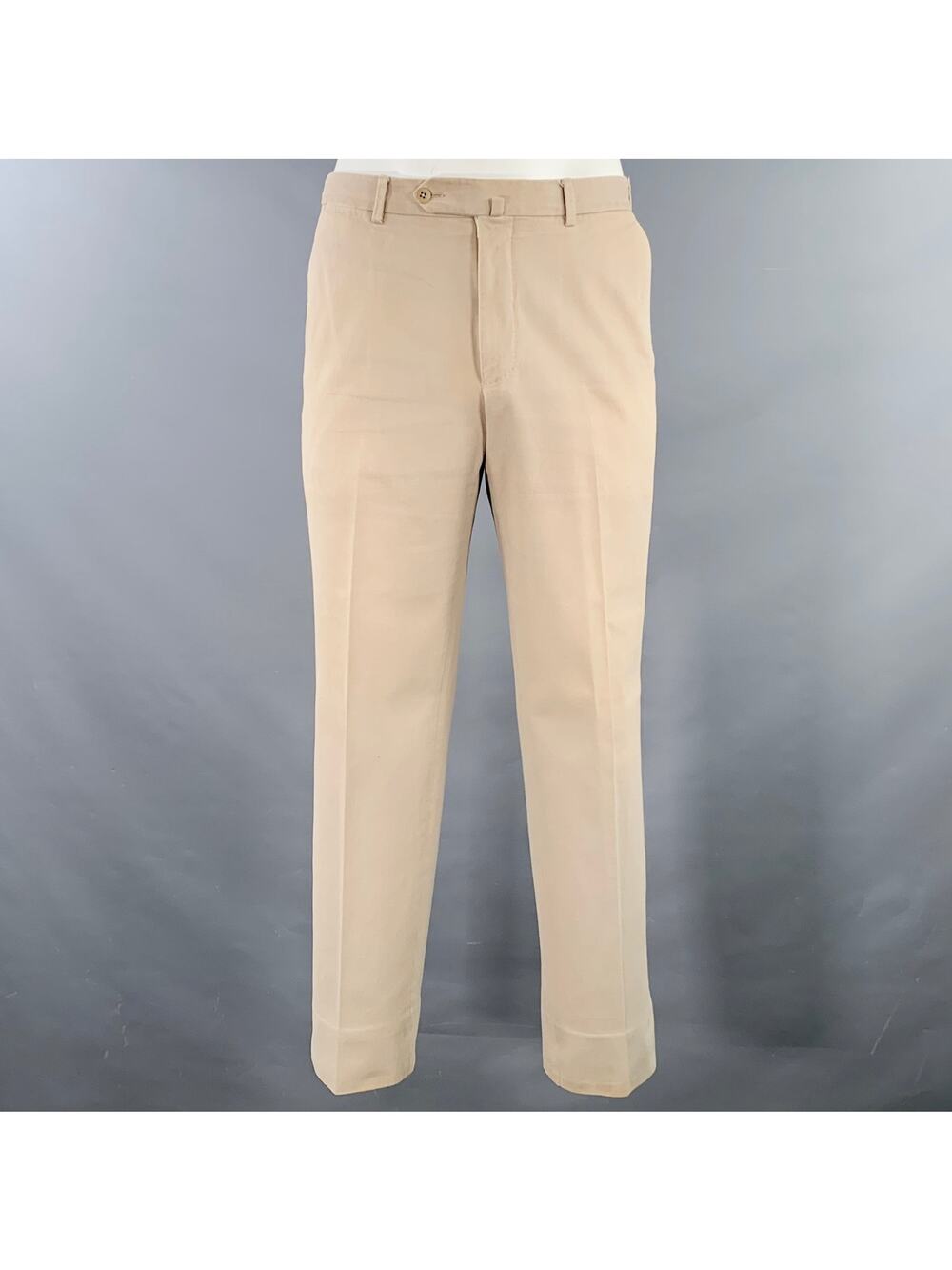 ERMENEGILDO ZEGNA Size 38 Beige Cotton Blend Flat Front Casual Pants